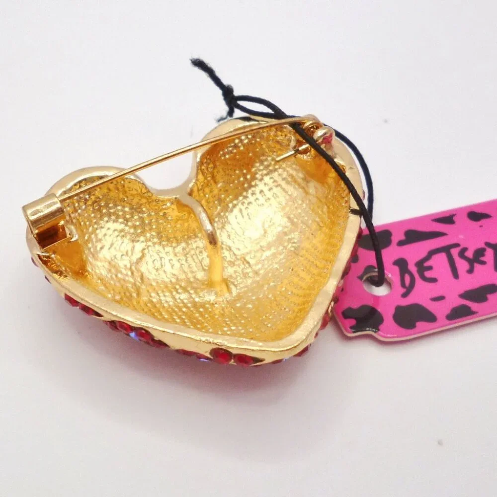 Betsey Johnson Heart Brooch / Pendant Red & AB Rhinestones NWT Perfect Cond